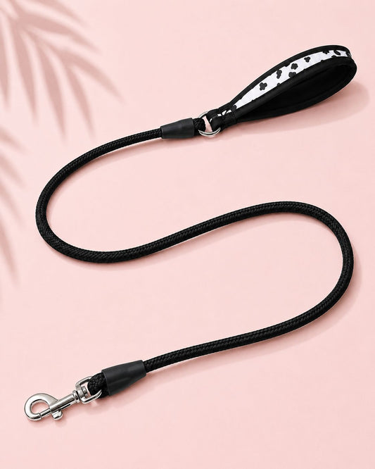 Padded Rope Dog Leash - Black Dot